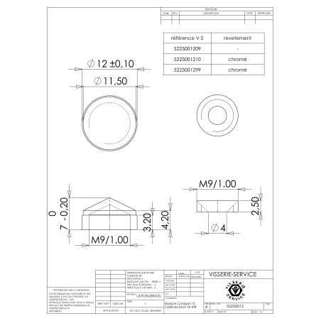 1 x Conische rozet of schroefdop (1 rozet en 1 schroefdop) Messing diameter 12 voor Schroeven M4