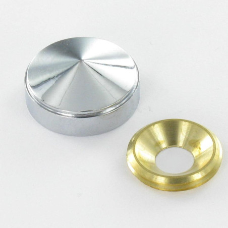 1 x Conische rozet of schroefdop (1 rozet en 1 schroefdop) Messing chroom diameter 18 voor Schroeven M6
