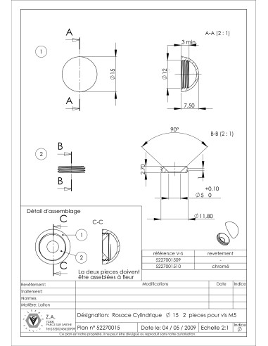 1 x Ronde rozet of schroefdop (1 rozet en 1...