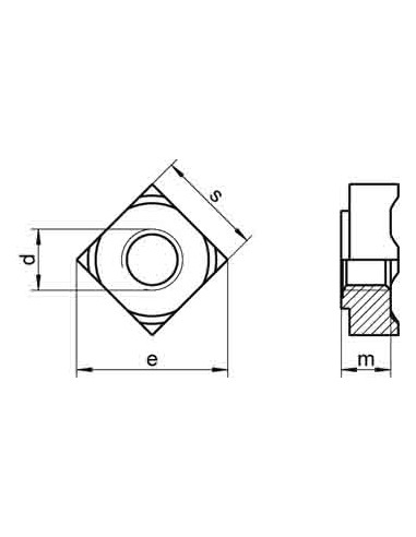 1 x Vierkante Moer om te lassen M8 14x14x6,5...