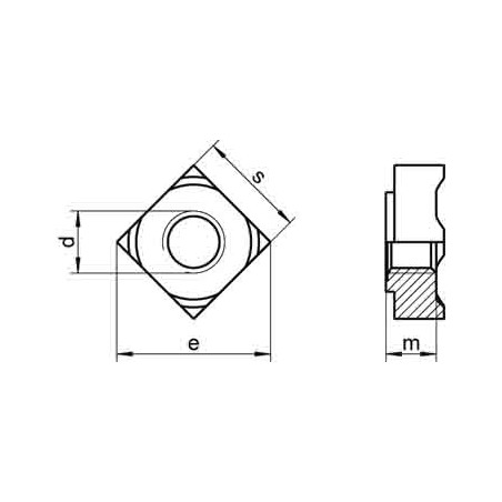 1 x Vierkante Moer om te lassen M8 14x14x6,5 RVS A2
