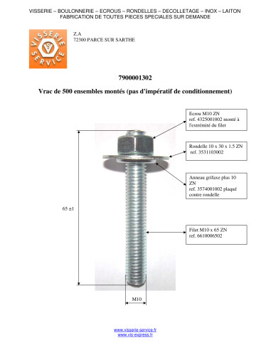 1 x Draadstang M10X65 met Moer + Sluitring +...