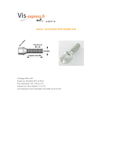 1 x Schroeven WIEL M12X45 steek van 125 S/PL19...