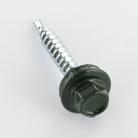 1 x Zelfborende schroef zeskantkop TH 4.8X35 Afdichtingsring met neopreen epdm afdichting Wit verzinkt staal RAL6007
