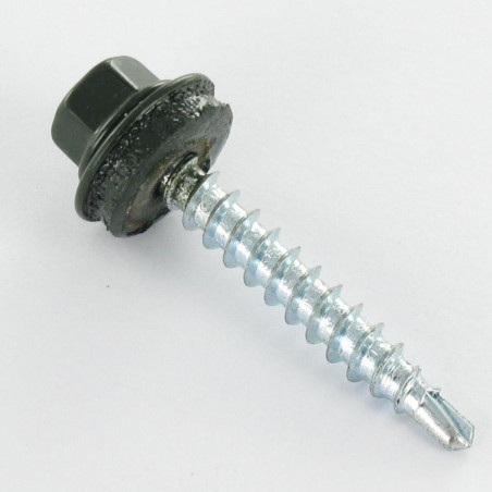 1 x Zelfborende schroef zeskantkop TH 4.8X35 Afdichtingsring met neopreen epdm afdichting Wit verzinkt staal RAL6007