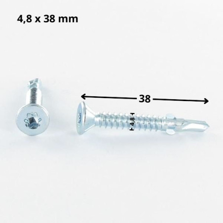 1 x Zelfborende schroef gefreesde kop TORX T25 4.8X38 gekarteld en gevleugeld Wit verzinkt staal
