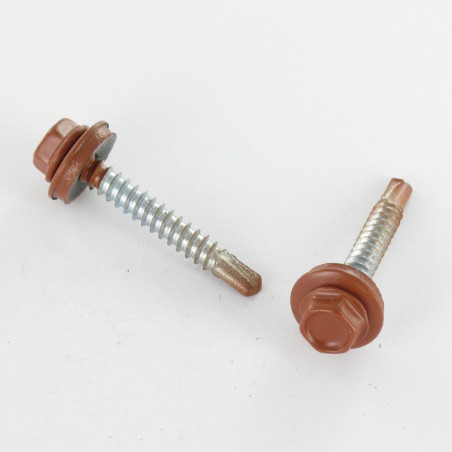 1 x Zelfborende schroef zeskantkop TH 4.8X35 Afdichtingsring met neopreen epdm afdichting Wit verzinkt staal RAL8004 koper
