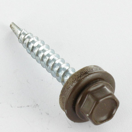 1 x Zelfborende schroef zeskantkop TH 4.8X35 Afdichtingsring met neopreen epdm afdichting Wit verzinkt staal RAL8028 terra