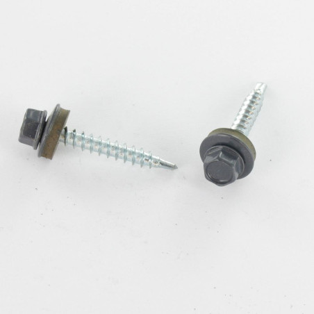 1 x Zelfborende schroef zeskantkop TH 4.8X35 Afdichtingsring met neopreen epdm afdichting Wit verzinkt staal RAL7015