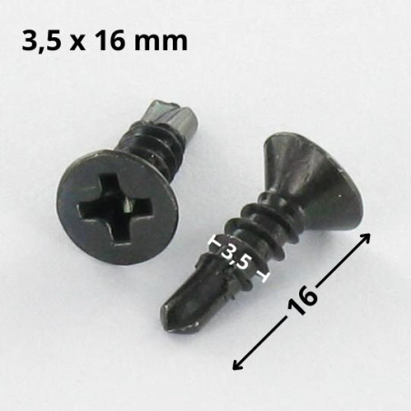 1 x Zelfborende schroef gefreesde kop phillips 3,5X16 metaalplaat gaas Zwart gegalvaniseerd staal