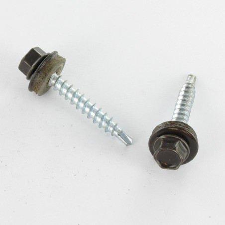 1 x Zelfborende schroef zeskantkop TH 4.8X19 Afdichtingsring met neopreen epdm afdichting Wit verzinkt staal RAL8019