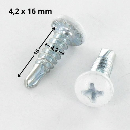 1 x Zelfborende schroef bol cilinderkop phillips 4.2X16 Wit verzinkt staal witte lak 9016