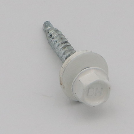 1 x Zelfborende schroef zeskantkop TH 4.8X35 Afdichtingsring met neopreen epdm afdichting Wit verzinkt staal RAL9010