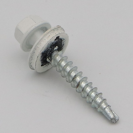 1 x Zelfborende schroef zeskantkop TH 4.8X35 Afdichtingsring met neopreen epdm afdichting Wit verzinkt staal RAL9010