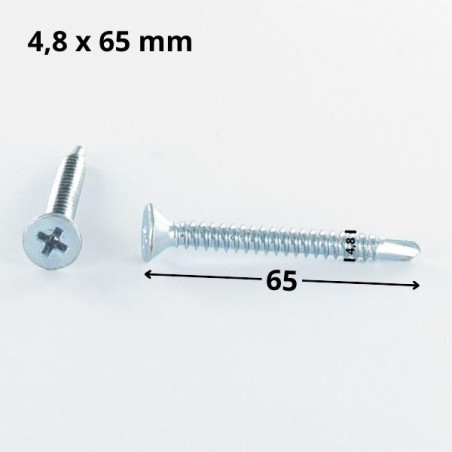 1 x Zelfborende schroef gefreesde kop phillips 4.8X65 metaalplaat gaas Wit verzinkt staal