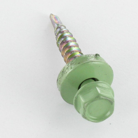 1 x Zelfborende schroef zeskantkop TH 4.8X35 Afdichtingsring met neopreen epdm afdichting Wit verzinkt staal RAL6021