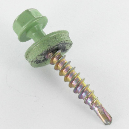 1 x Zelfborende schroef zeskantkop TH 4.8X35 Afdichtingsring met neopreen epdm afdichting Wit verzinkt staal RAL6021