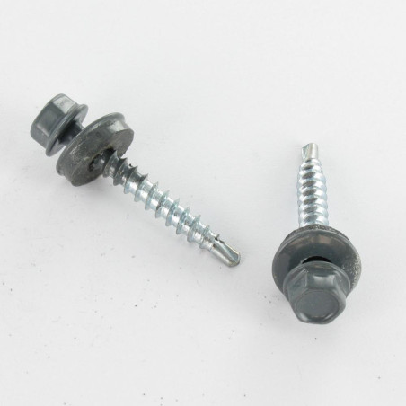 1 x Zelfborende schroef zeskantkop TH 4.8X35 Afdichtingsring met neopreen epdm afdichting Wit verzinkt staal RAL7011