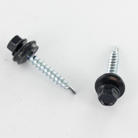 1 x Zelfborende schroef zeskantkop TH 4.8X35 Afdichtingsring met neopreen epdm afdichting Wit verzinkt staal RAL5004 blauw