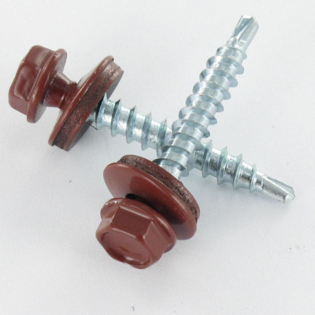 1 x Zelfborende schroef zeskantkop TH 4.8X35 Afdichtingsring met neopreen epdm afdichting Wit verzinkt staal RAL3009