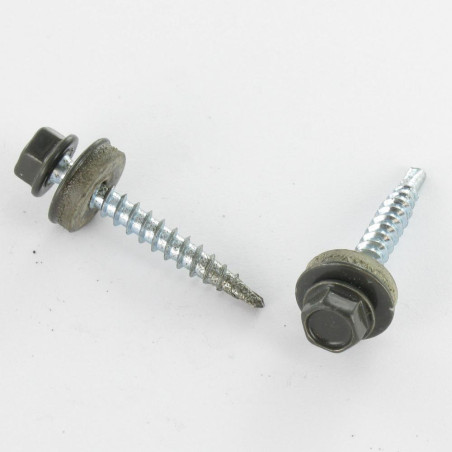 1 x Zelfborende schroef zeskantkop TH 4.8X35 Afdichtingsring met neopreen epdm afdichting Wit verzinkt staal RAL7022