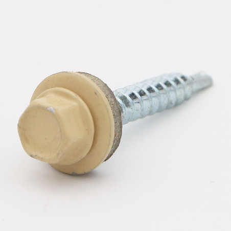1 x Zelfborende schroef zeskantkop TH 4.8X35 Afdichtingsring met neopreen epdm afdichting Wit verzinkt staal RAL1001 beige