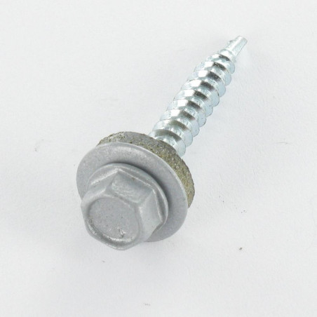 1 x Zelfborende schroef zeskantkop TH 4.8X28 Afdichtingsring met neopreen epdm afdichting Wit verzinkt staal RAL9006 wit