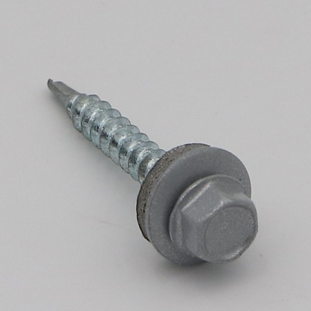 1 x Zelfborende schroef zeskantkop TH 4.8X35 Afdichtingsring met neopreen epdm afdichting Wit verzinkt staal RAL9006 wit