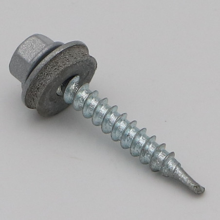 1 x Zelfborende schroef zeskantkop TH 4.8X35 Afdichtingsring met neopreen epdm afdichting Wit verzinkt staal RAL9006 wit