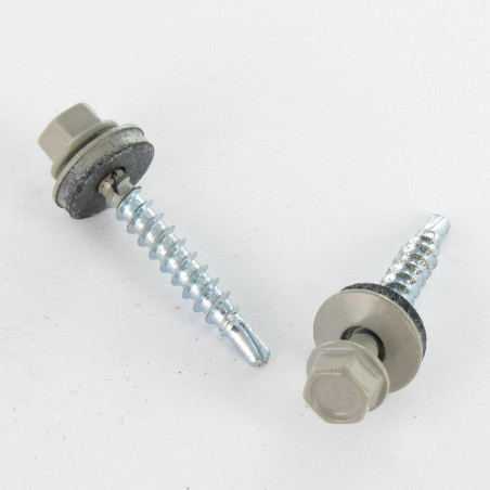 1 x Zelfborende schroef zeskantkop TH 4.8X35 Afdichtingsring met neopreen epdm afdichting Wit verzinkt staal RAL7036