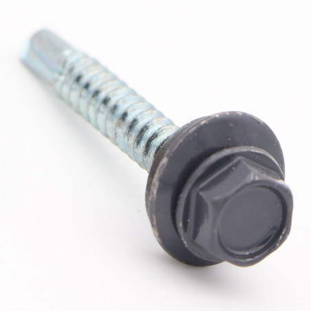 1 x Zelfborende schroef zeskantkop TH 4.8X35 Afdichtingsring met neopreen epdm afdichting Wit verzinkt staal RAL7024