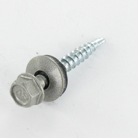 1 x Zelfborende schroef zeskantkop TH 4.8X35 Afdichtingsring met neopreen epdm afdichting Wit verzinkt staal RAL9007 grijs