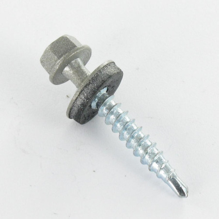 1 x Zelfborende schroef zeskantkop TH 4.8X35 Afdichtingsring met neopreen epdm afdichting Wit verzinkt staal RAL9007 grijs