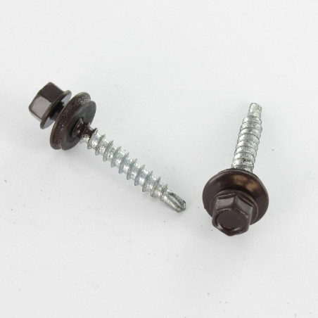 1 x Zelfborende schroef zeskantkop TH 4.8X19 Afdichtingsring met neopreen epdm afdichting Wit verzinkt staal RAL8017