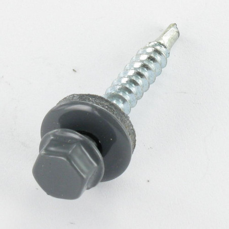 1 x Zelfborende schroef zeskantkop TH 4.8X35 Afdichtingsring met neopreen epdm afdichting Wit verzinkt staal RAL7012