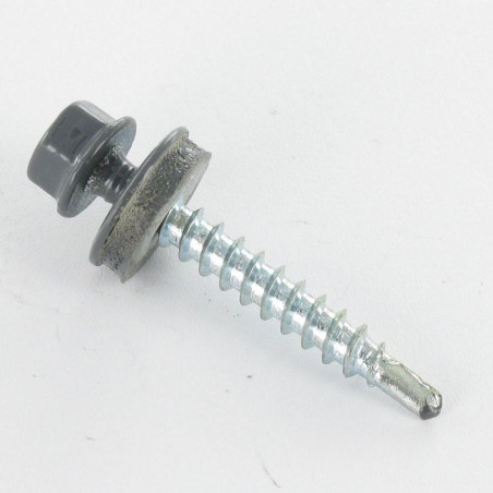 1 x Zelfborende schroef zeskantkop TH 4.8X35 Afdichtingsring met neopreen epdm afdichting Wit verzinkt staal RAL7012