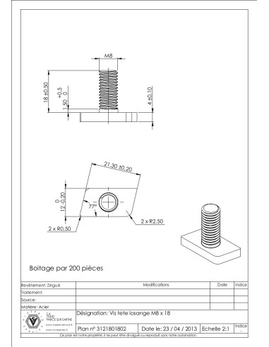 1 x Metalen schroeven T.LOSANGE M8X18 Wit...