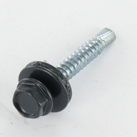 1 x Zelfborende schroef zeskantkop TH 4.8X35 Afdichtingsring met neopreen epdm afdichting Wit verzinkt staal RAL7016