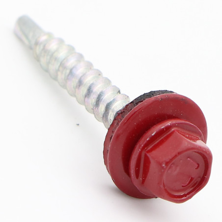 1 x Zelfborende schroef zeskantkop TH 4.8X19 Afdichtingsring met neopreen epdm afdichting Wit verzinkt staal RAL3011
