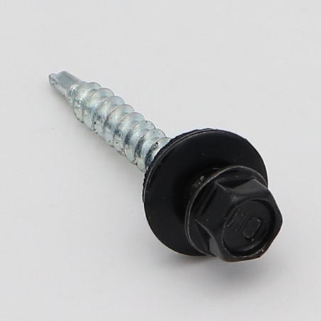 1 x Zelfborende schroef zeskantkop TH 4.8X35 Afdichtingsring met neopreen epdm afdichting Wit verzinkt staal RAL9004