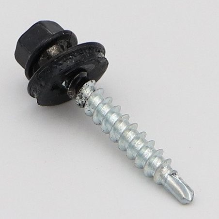 1 x Zelfborende schroef zeskantkop TH 4.8X35 Afdichtingsring met neopreen epdm afdichting Wit verzinkt staal RAL9004