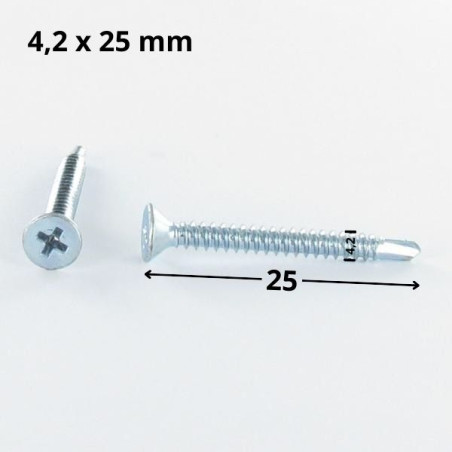 1 x Zelfborende schroef gefreesde kop phillips 4.2X25 metaalplaat gaas Wit verzinkt staal