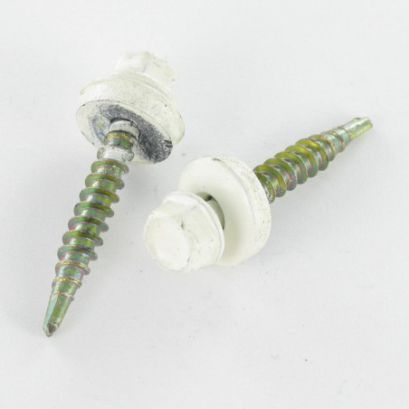 1 x Zelfborende schroef zeskantkop TH 4.8X28 Afdichtingsring met neopreen epdm afdichting Wit verzinkt staal RAL9010