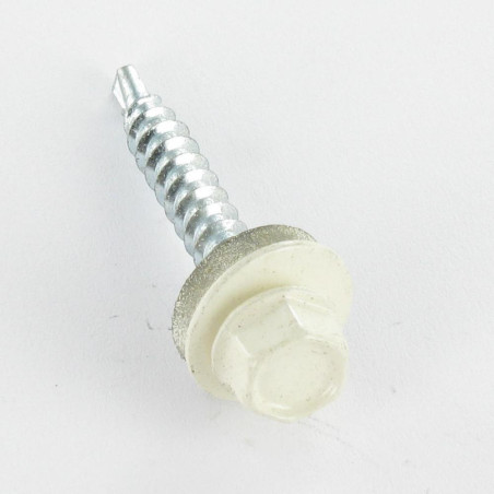 1 x Zelfborende schroef zeskantkop TH 4.8X35 Afdichtingsring met neopreen epdm afdichting Wit verzinkt staal RAL1013