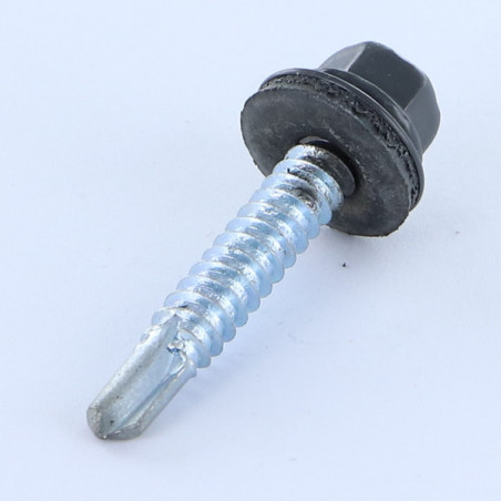 1 x Zelfborende schroef zeskantkop TH 6.3X38 Afdichtingsring met neopreen epdm afdichting Wit verzinkt staal RAL7024