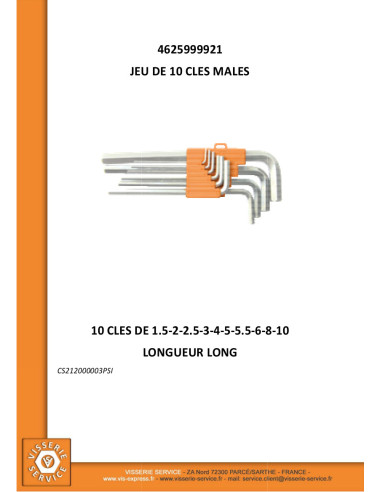 1 x Set van 10 SLEUTELS MANNEN zeshoekig hol...