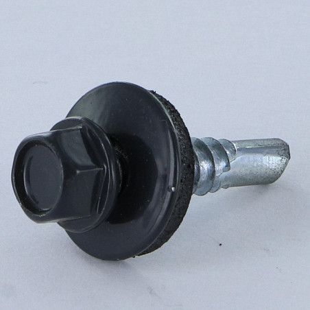 1 x Zelfborende schroef zeskantkop TH 5,5X25 Afdichtingsring met neopreen epdm afdichting Wit verzinkt staal RAL7016