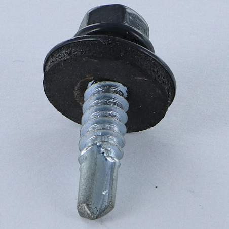 1 x Zelfborende schroef zeskantkop TH 5,5X25 Afdichtingsring met neopreen epdm afdichting Wit verzinkt staal RAL7016