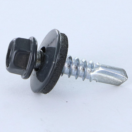 1 x Zelfborende schroef zeskantkop TH 5,5X25 Afdichtingsring met neopreen epdm afdichting Wit verzinkt staal RAL7016