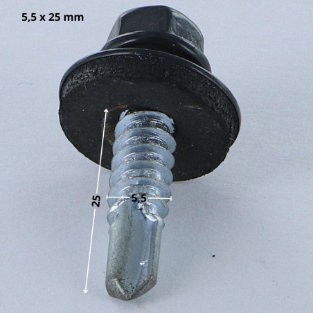 1 x Zelfborende schroef zeskantkop TH 5,5X25 Afdichtingsring met neopreen epdm afdichting Wit verzinkt staal RAL7016